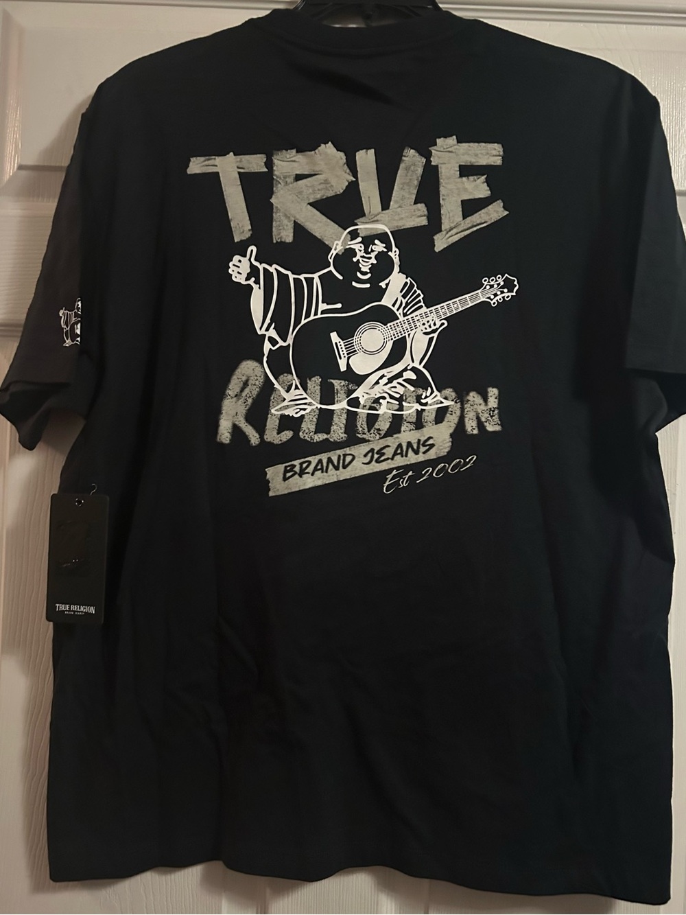 True Religion Black Tee with White Graphic Buddha Logo